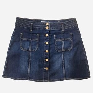Jolt Dark Wash Denim Mini Skirt with Golden Front Buttons and Pockets Junior 9
